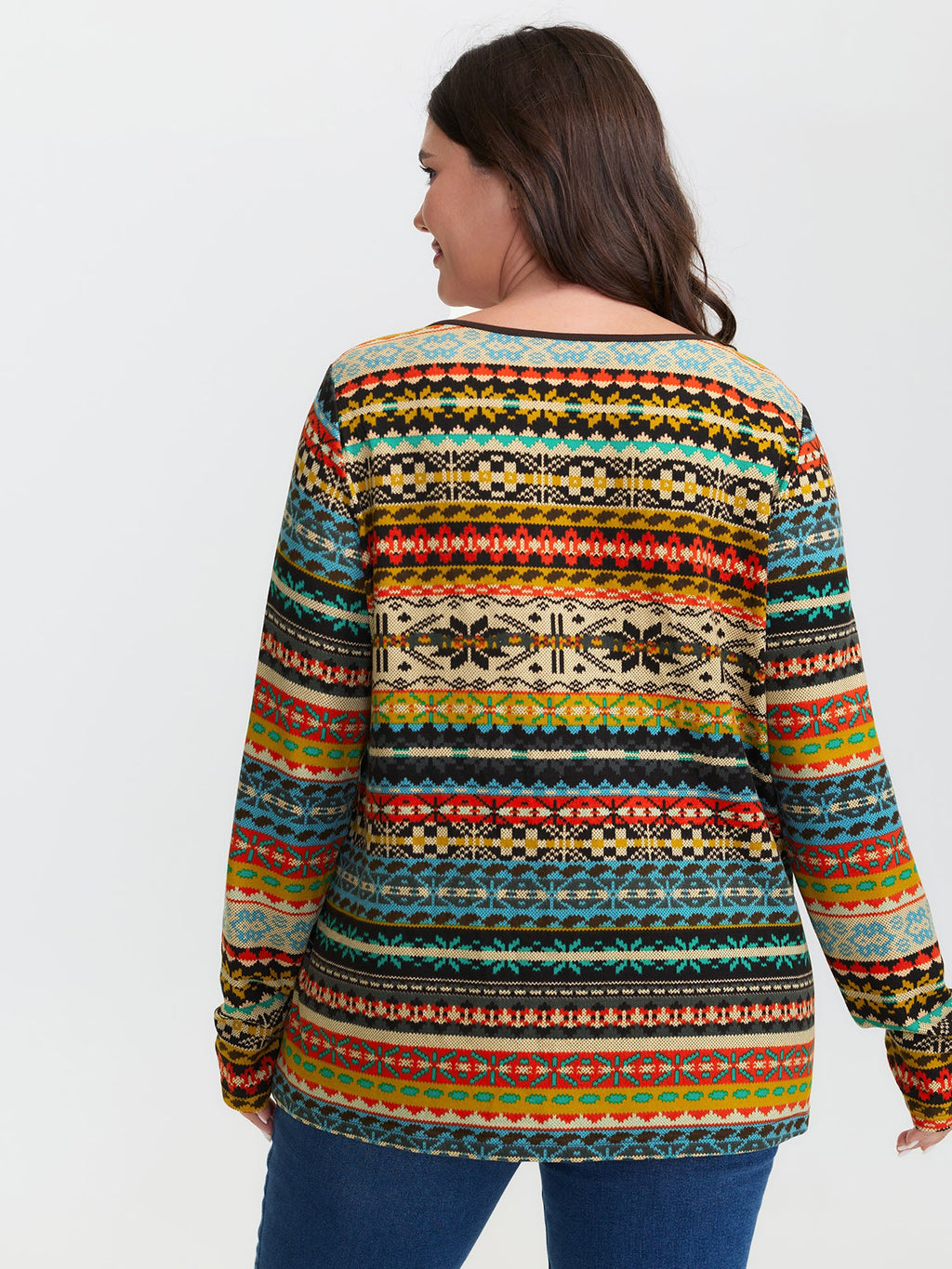 Colorful Stripe Button Placket T-Shirt