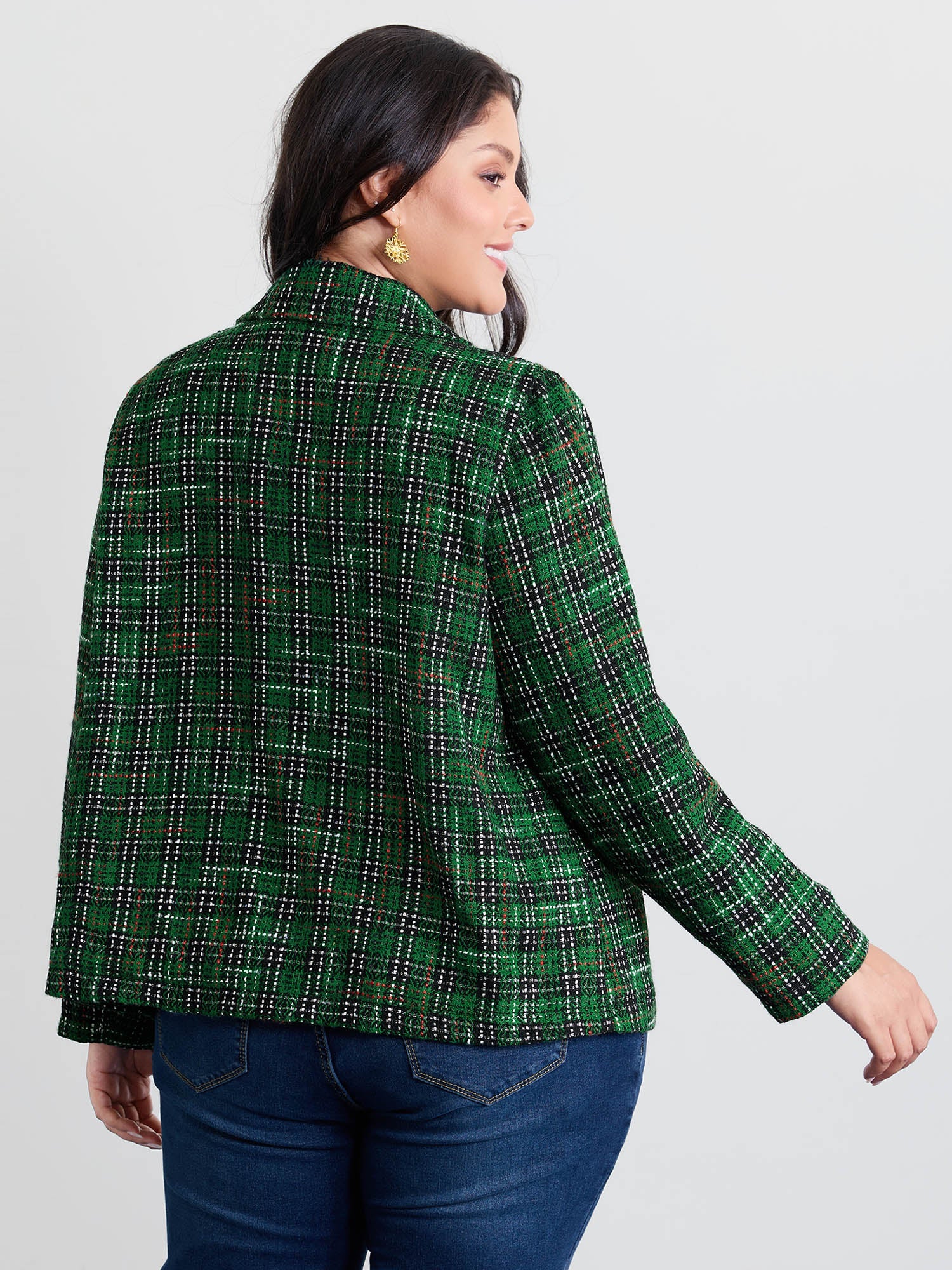 Tweed Plaid Double Button Jacket