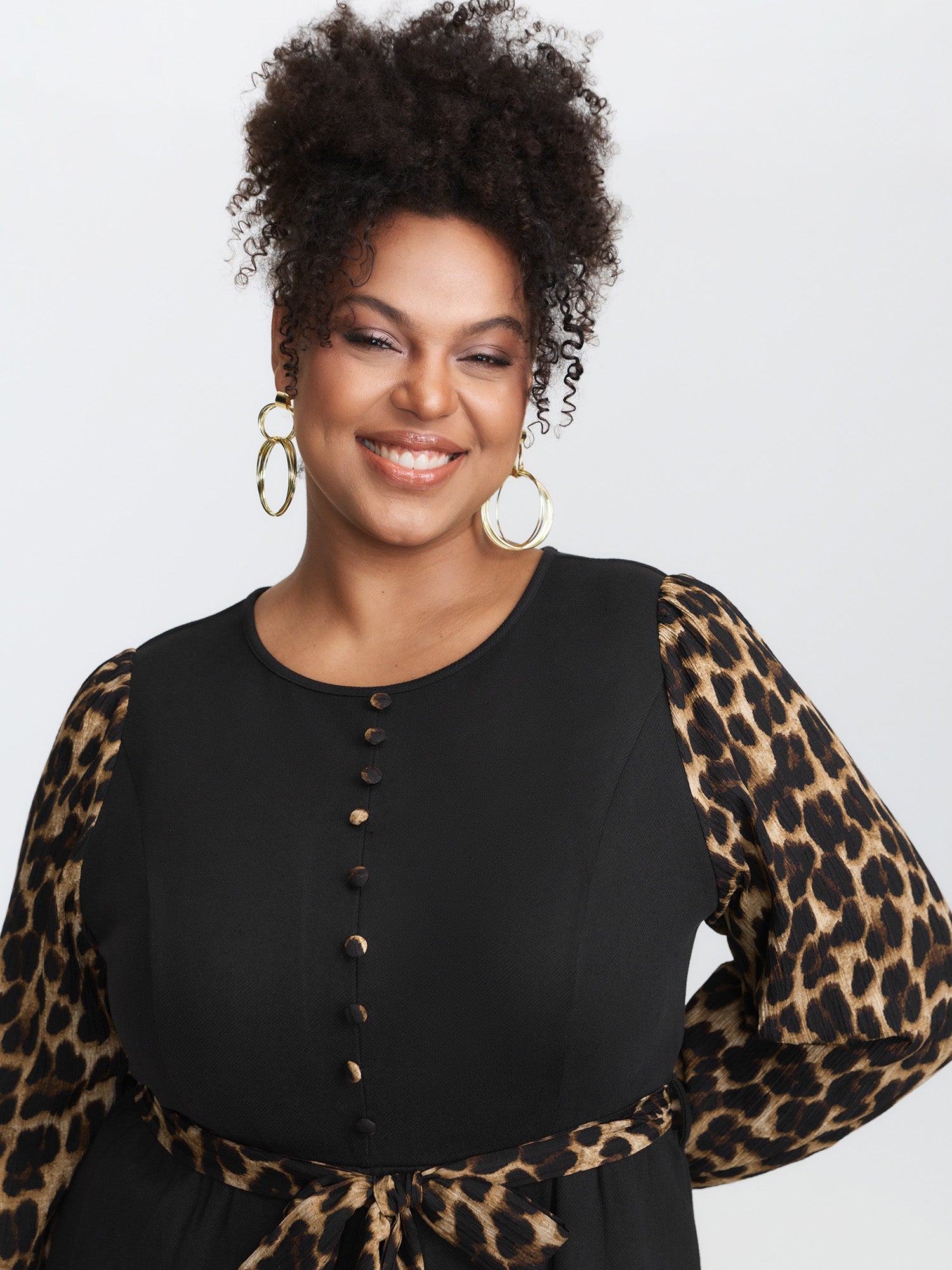 Leopard Print Contrast Belted Pockets Jumpsuit