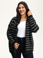 Supersoft Stripe Hooded Zipper Pockets Knit Cardigan