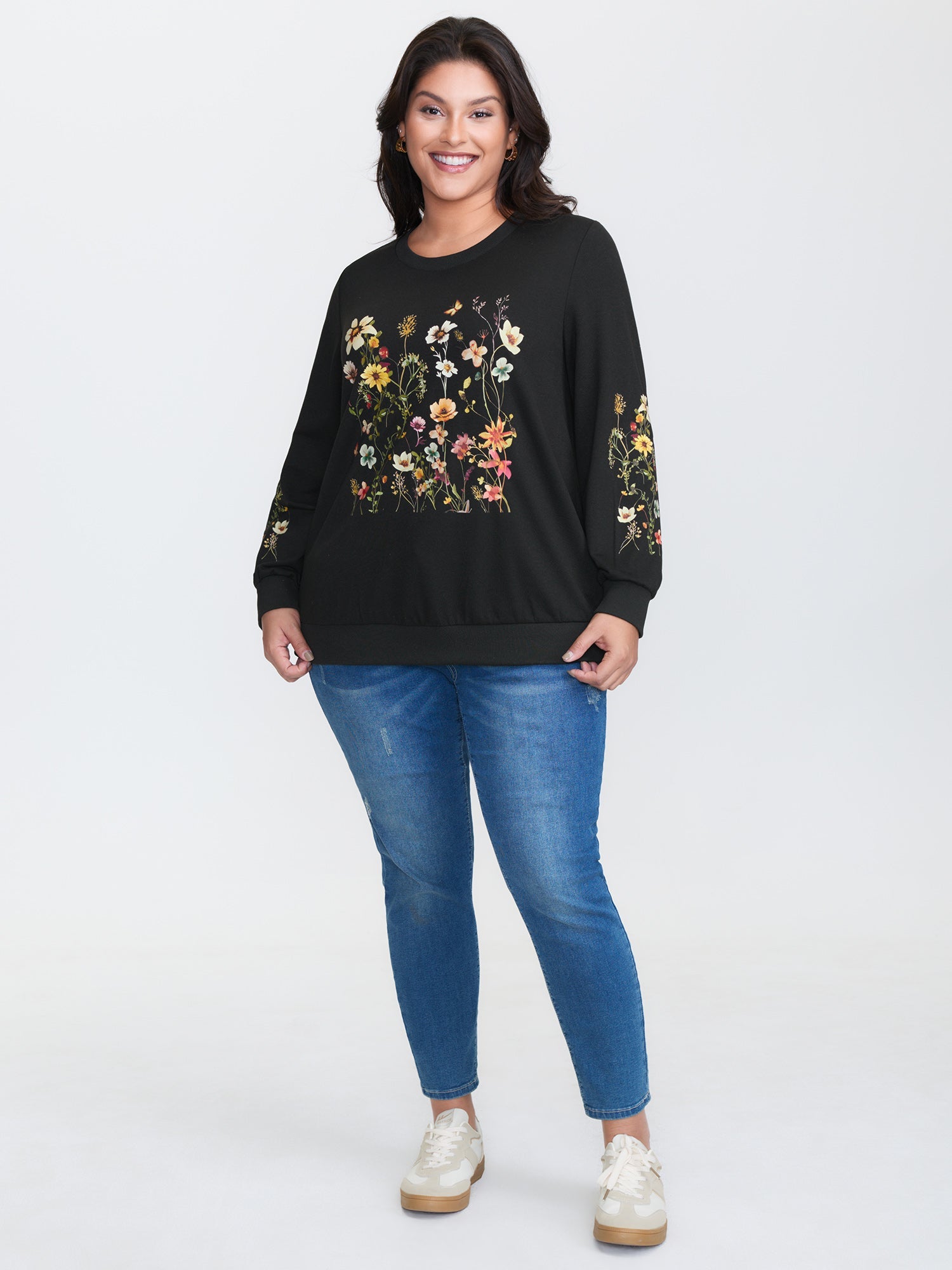 Floral Fun Stretchy Cuffs Sweatshirt