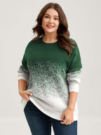Jacquard Color Blend Ribbed Hem Pullover