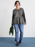 Sequin Cord Embroidered Tree Round Neck T-Shirt