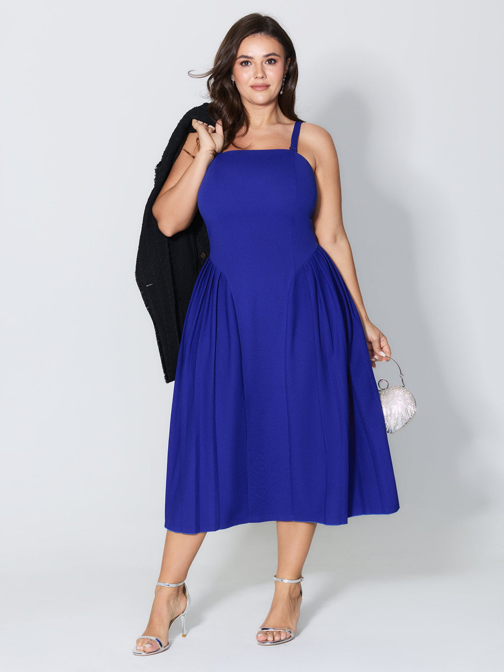Detachable Shoulder Straps Pleated Midi Dress