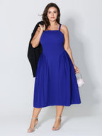 Detachable Shoulder Straps Pleated Midi Dress