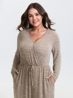 Elastic Waist Overlap Collar Lounge Jumpsuit