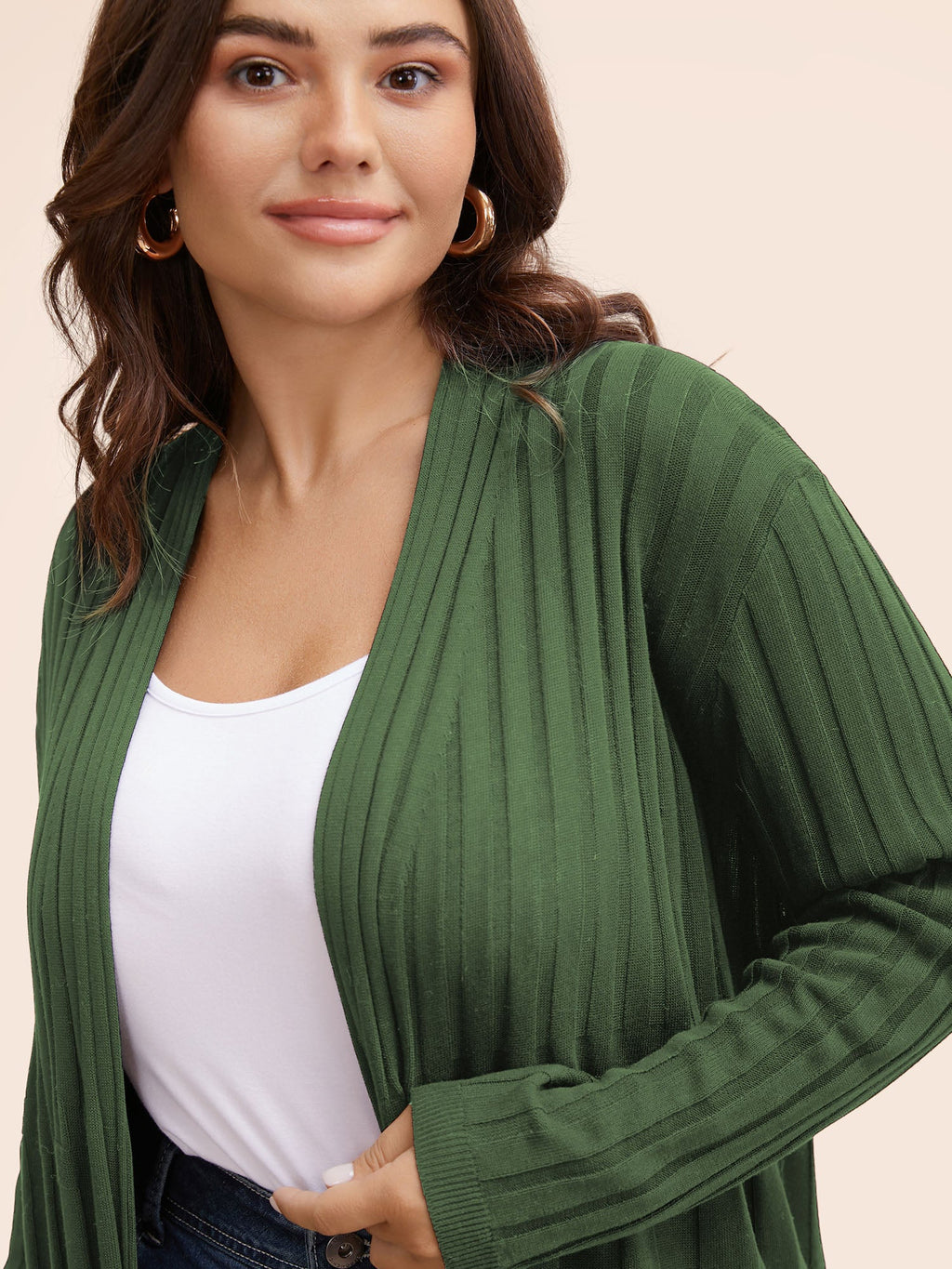 Plain Textured Kimono Collar Cardigan