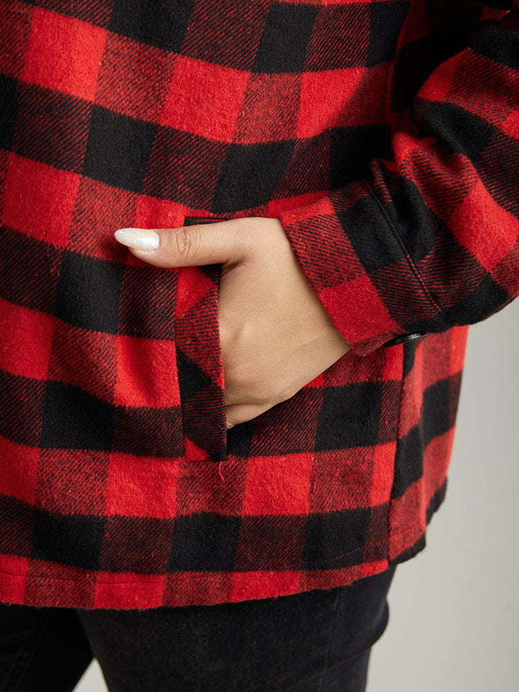 Plaid Button Through Patchwork Contrast Shacket