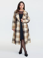 Plaid Lapel Double Breasted Belted Waist Coat