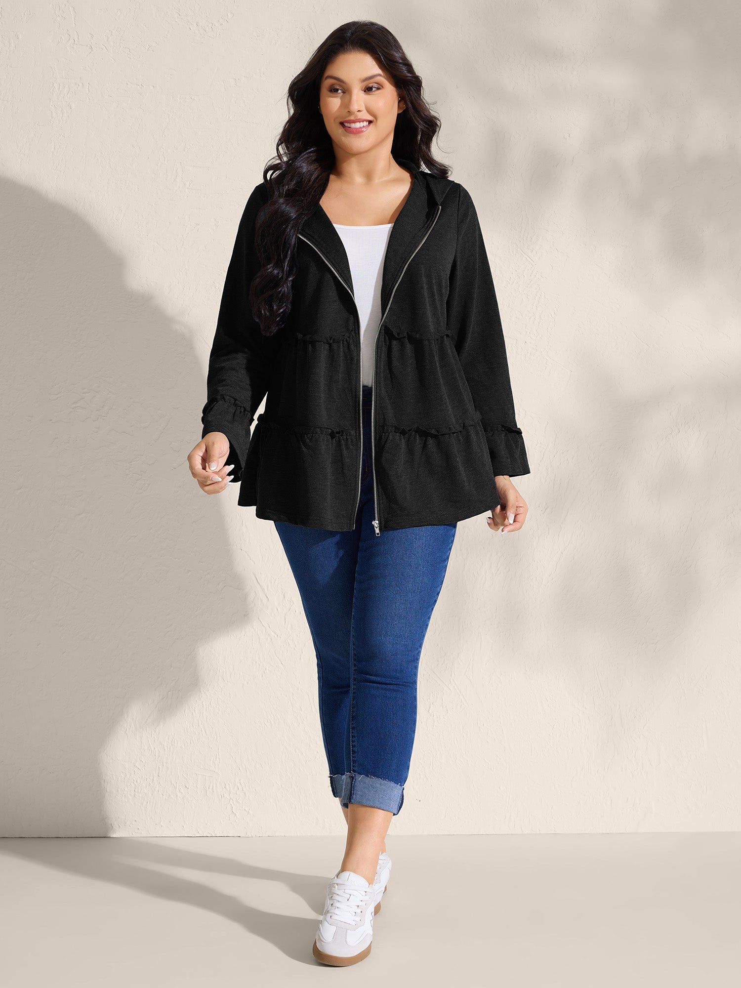 Tiered Ruffled Edges Pockets Jacket