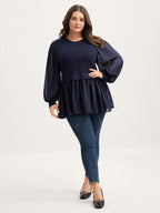 Balloon Sleeve Solid Twofer Sweater