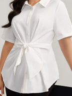 Knotted Front Asymmetrical Hem Blouse