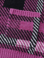 Fuzzy Plaid Pattern Button Knit Cardigan