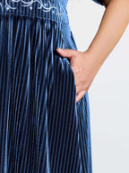 Velvet Celestial Embroidery Shirred Maxi Dress