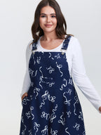 Bow-Tie Print Adjustable Overall Straps Jumpsuit