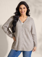 Hooded Zipper-Front Knit Cardigan