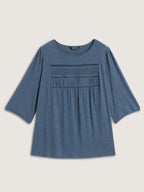 Cotton Lace Spliced Plain Knit Top