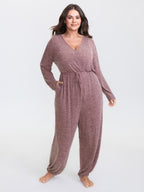 Elastic Waist Overlap Collar Lounge Jumpsuit