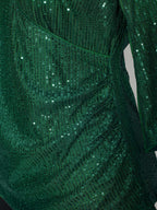 Shimmery Sequin Gathered Flared Sleeve Blouse