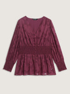 Laser Cut Shirred Waist Button Blouse