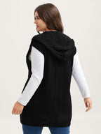 Twisted Hooded Sleeveless Knit Cardigan