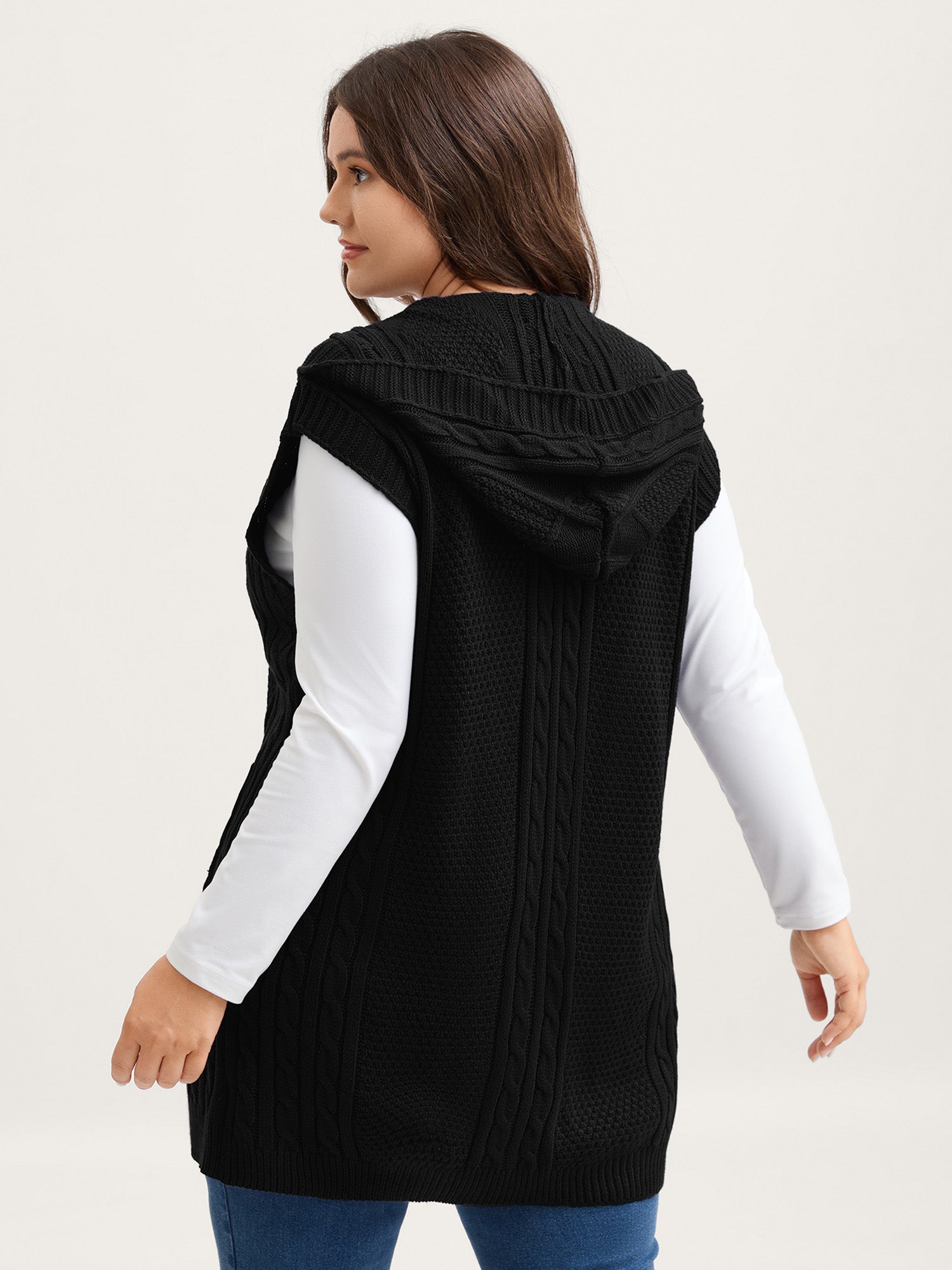 Twisted Hooded Sleeveless Knit Cardigan