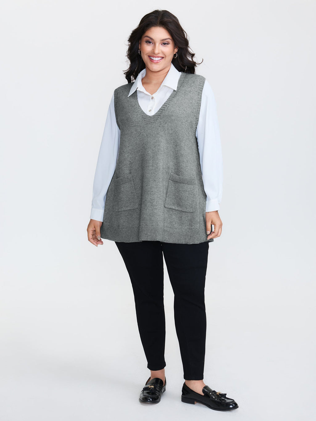 A-Line Pockets V-Neck Pullover