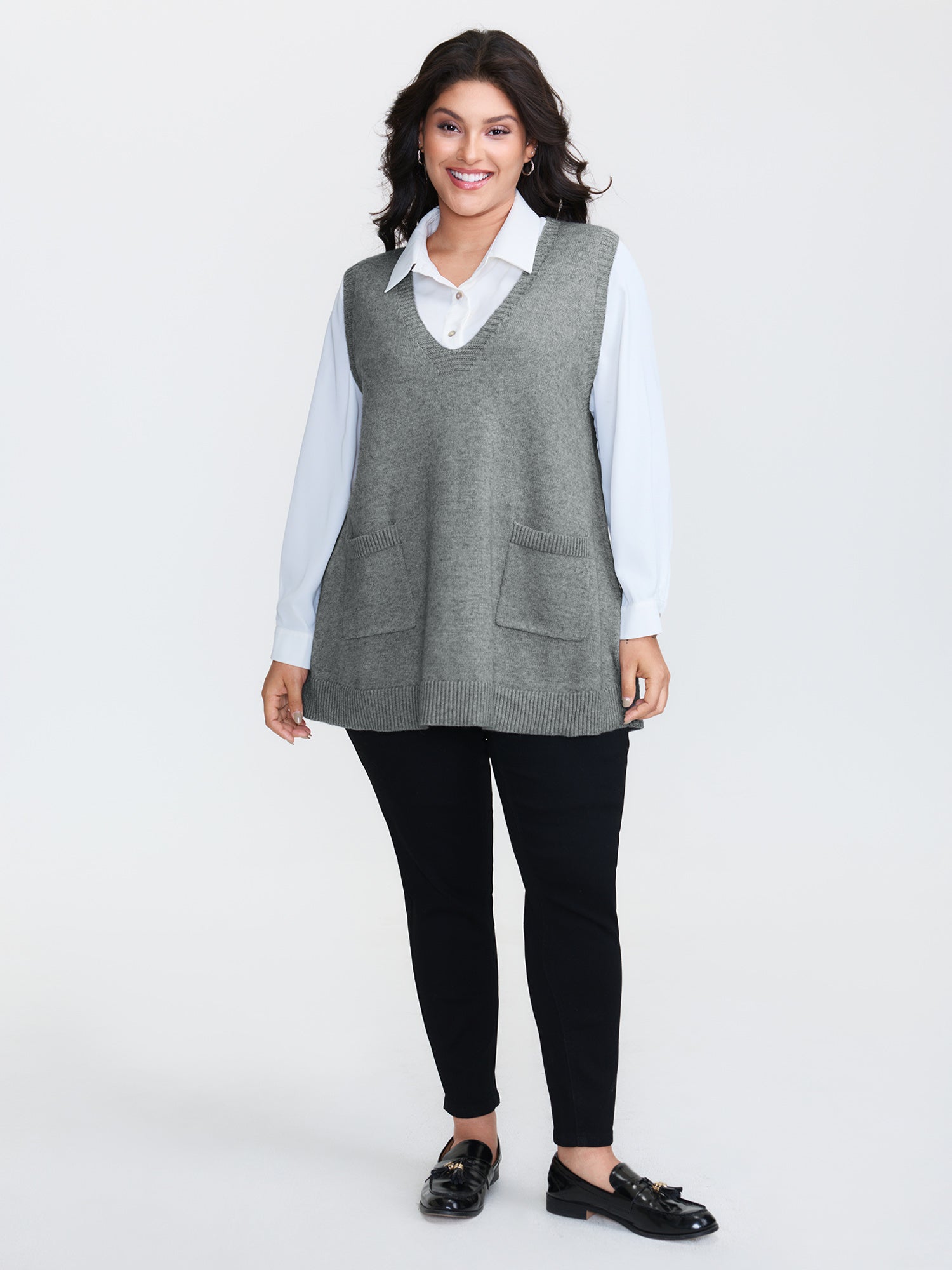 A-Line Pockets V-Neck Pullover