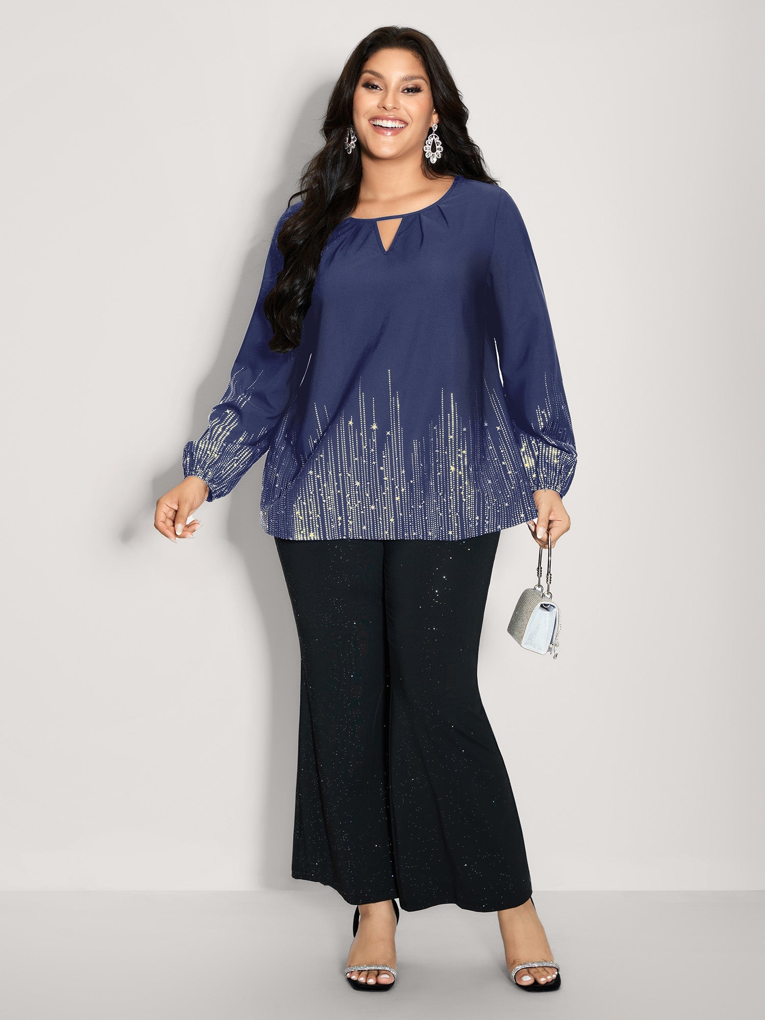 Shimmery Cut-Out Neck Blouse