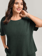 Stretchy Pit Strip Solid Loungewear Set