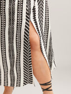 Solid Geometric Dolman Sleeve Pocket Shirred Split Hem Dress