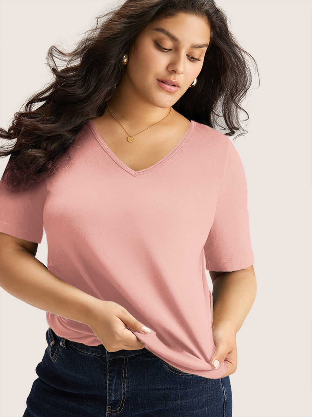 Cotton V Neck Plain Basic T-shirt