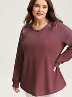 Waffle Spliced Floral Lace Sweatshirt