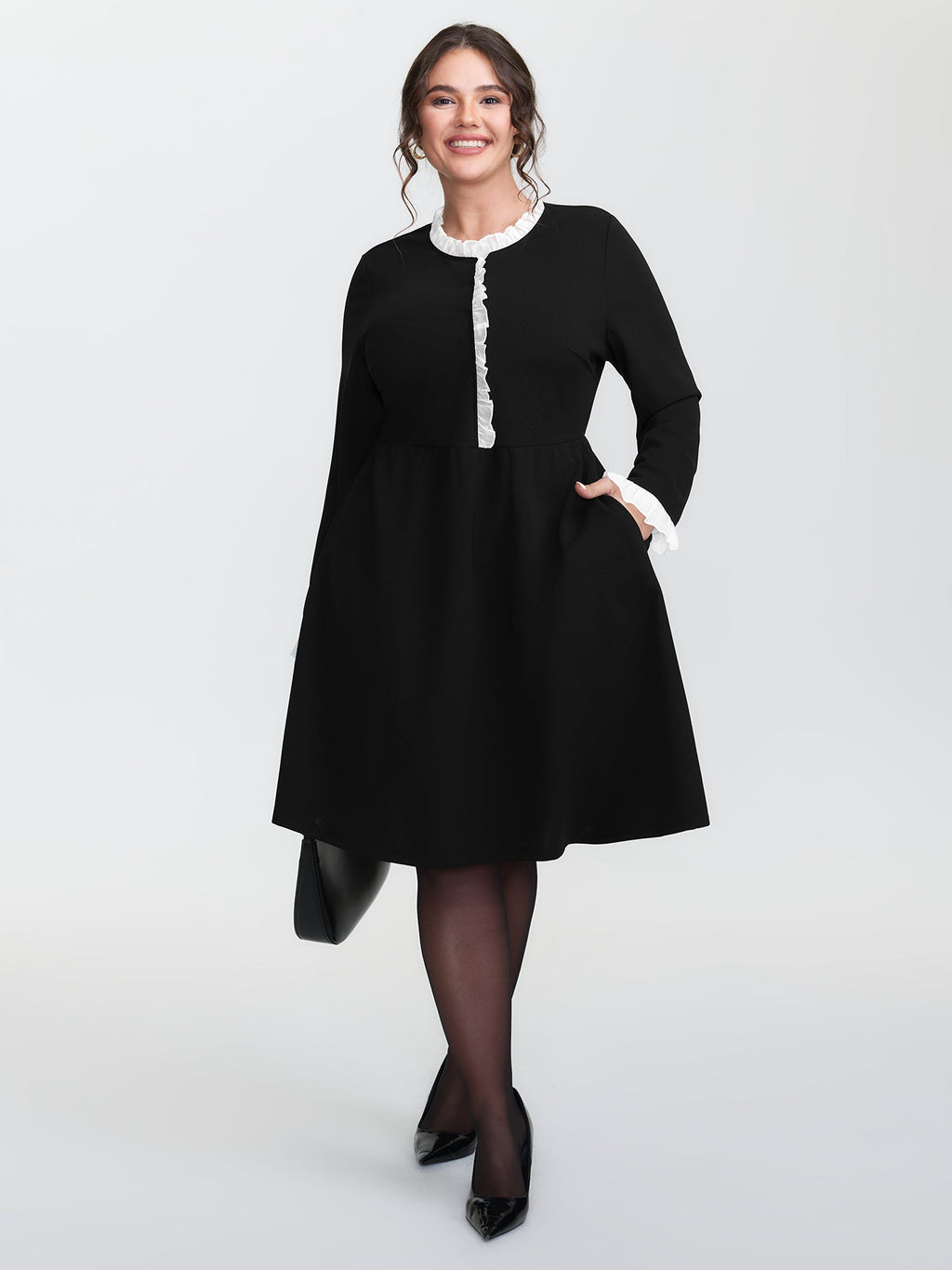 Color Contrast Ruffled Midi Dress