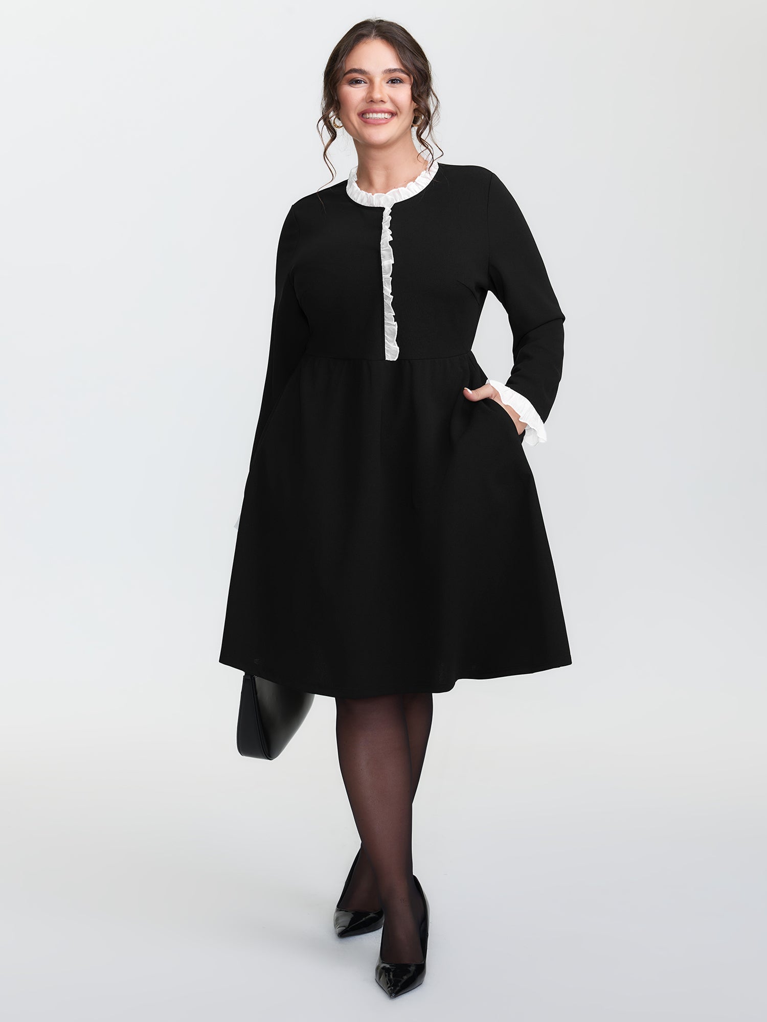 Color Contrast Ruffled Midi Dress