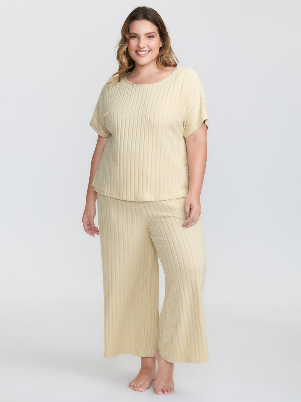 Stretchy Pit Strip Solid Loungewear Set