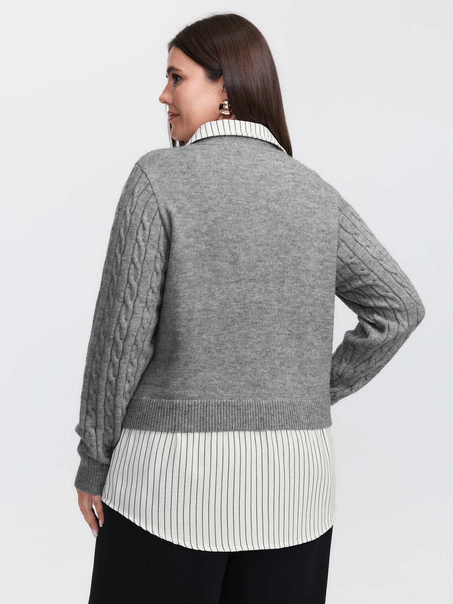Layered Cable Stitch Ribbed Pullover