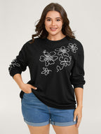 Floral Embroidery Print Relaxed Fit Sweatshirt