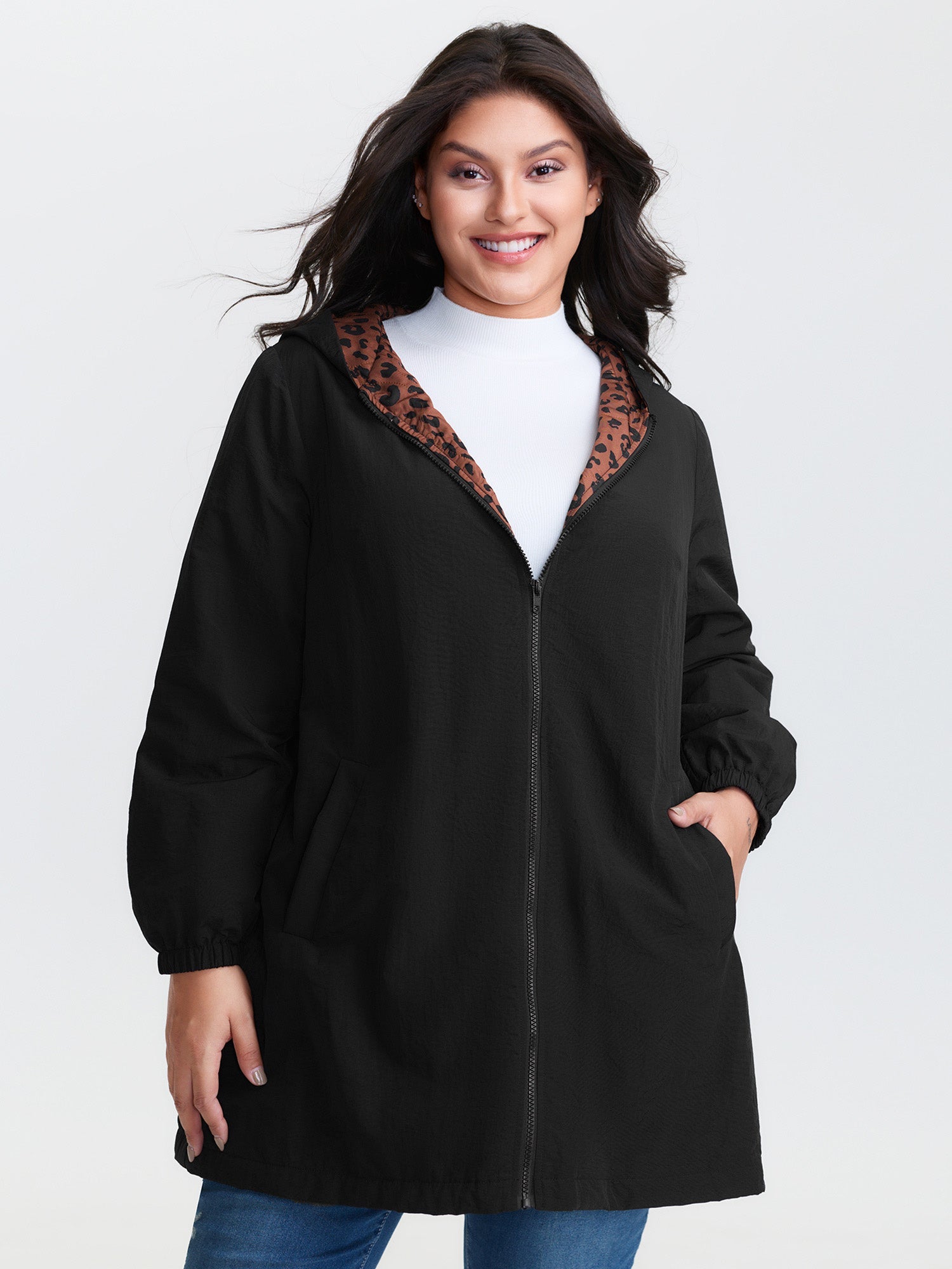 Quilted Mixed Material Hooded Jacket