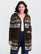 Boho Print Jacquard Hooded Knit Cardigan