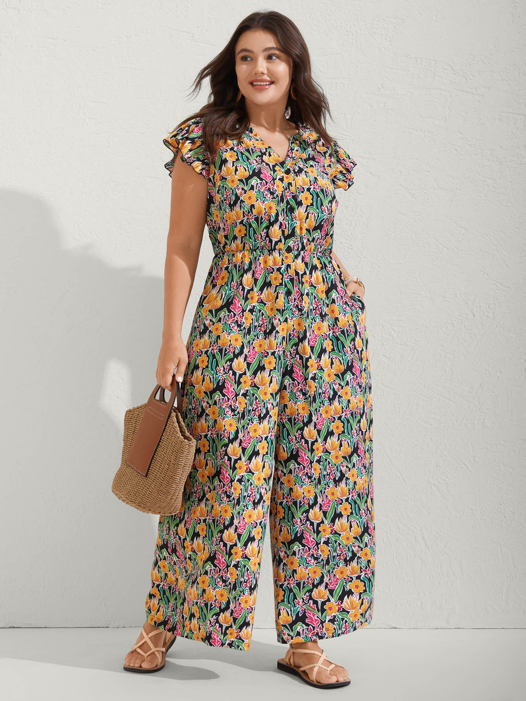 Sunkissed Floral Print Button Wide-Leg Jumpsuit