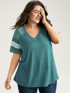 Ditsy Floral Colorblock Contrast Raglan Sleeve T-shirt