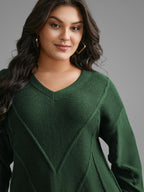 V Neck Cable Knit Texture Pullover