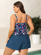 Floral Print Keyhole Pockets Swim Romper