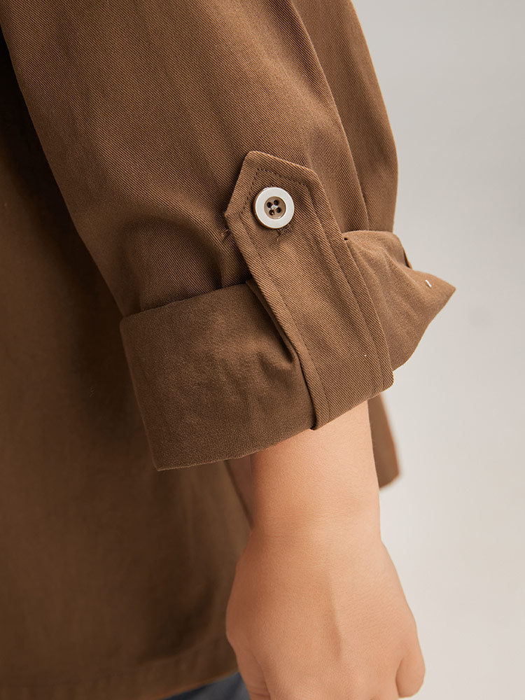 Plain Roll Tab Sleeve Button Down Coat