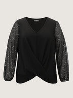 Shimmery Sleeve Knotted Hem Blouse