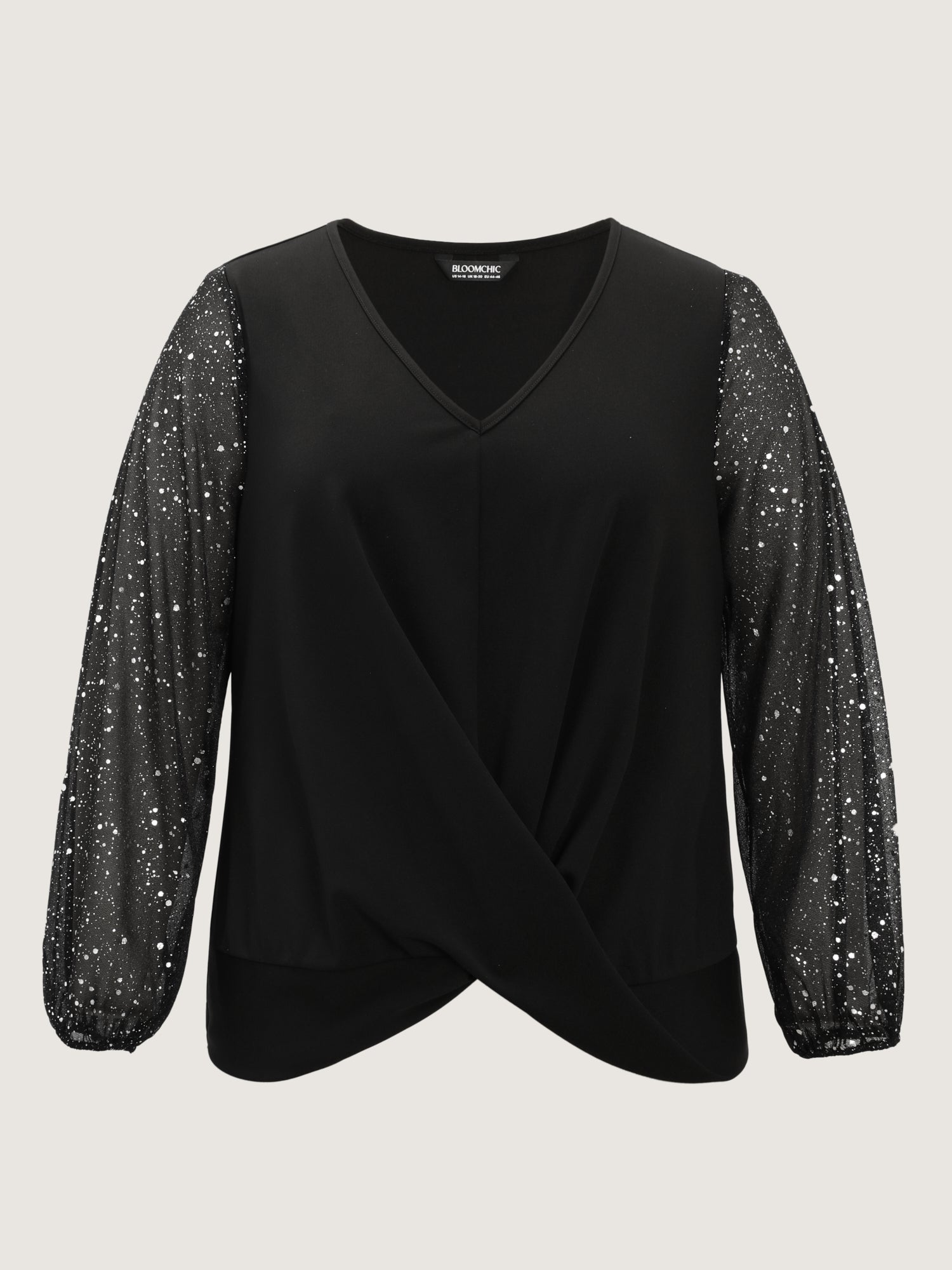 Shimmery Sleeve Knotted Hem Blouse