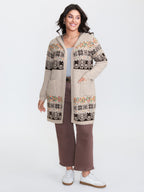 Boho Print Jacquard Hooded Knit Cardigan