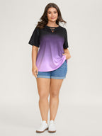 Tie-Dye Blend Neck Cut-Out T-Shirt