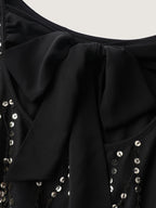 Back Bow Tie Fringe Sequin Midi Dress